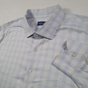 Proper Cloth Non-Iron Shirt Mens 20 36.5 Blue White Check Stretch